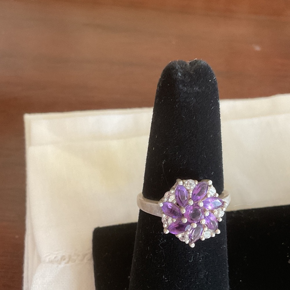 Purple Amethyst Floral Silver Ring